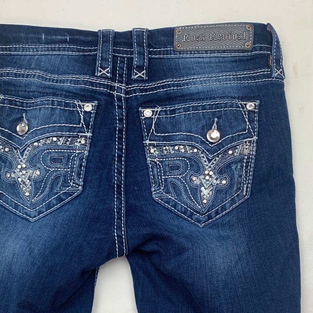Rock Revival 28 Sundee mid rise boot cut  Dark Blue denim Jeans western chunky
